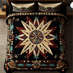 Rustic Charm Southwest quilted 3-piece bedding set on a made bed with two matching pillow shams