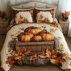 Rustic Fall Nest quilted 3-piece bedding set on a made bed with two matching pillow shams