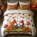 Rustic Gnome Whispers quilted 3-piece bedding set on a made bed with two matching pillow shams