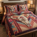 Rustic Horizon Southwest quilted 3-piece bedding set on a made bed with two matching pillow shams