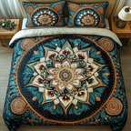 Rustic Infinity quilted 3-piece bedding set on a made bed with two matching pillow shams