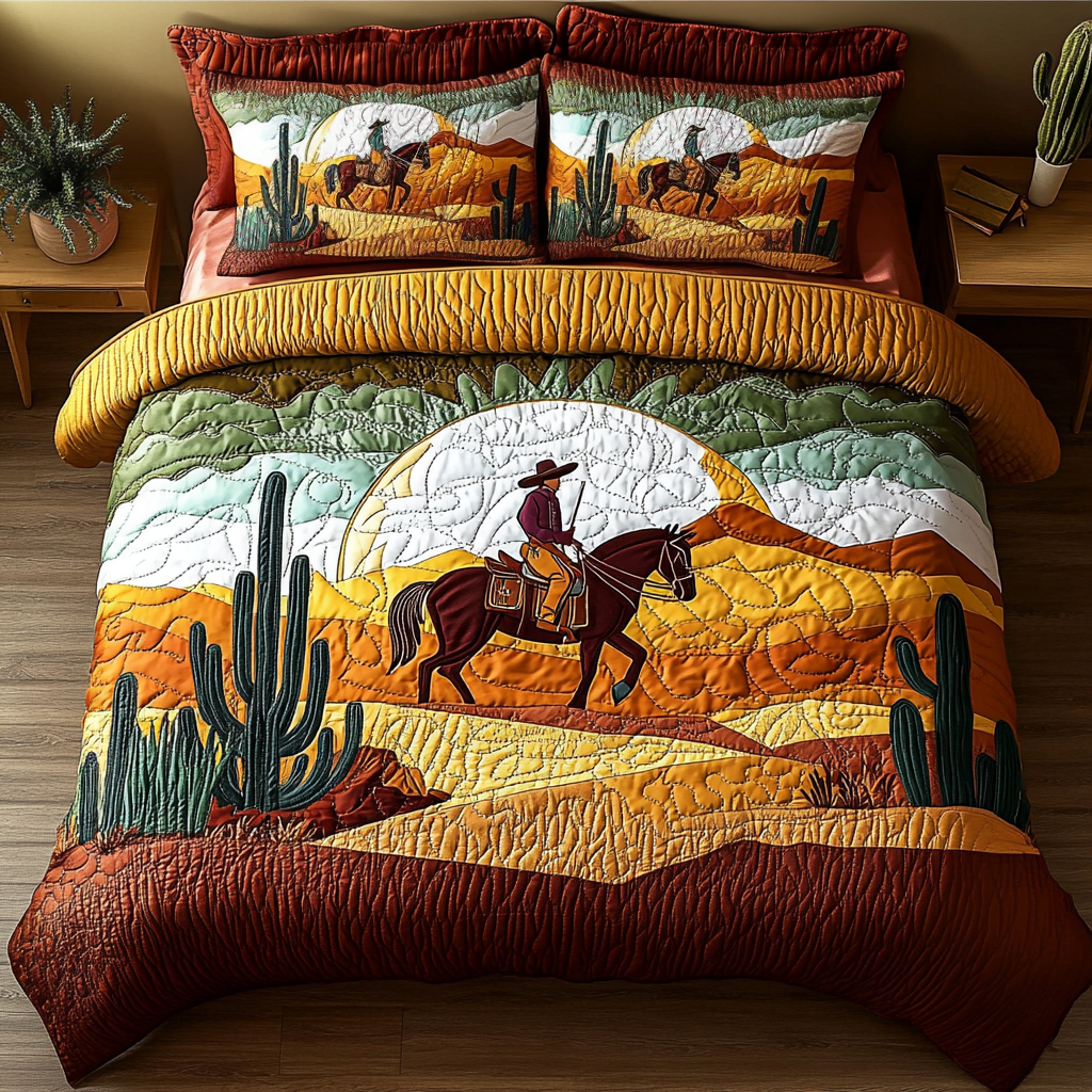 Rustic Range quilted 3-piece bedding set on a made bed with two matching pillow shams