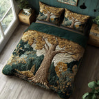 Rustic Solace quilted 3-piece bedding set on a made bed with two matching pillow shams