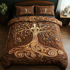Sacred Canopy Bedspread quilted 3-piece bedding set on a made bed with two matching pillow shams