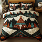 Sacred Geometry Southwest quilted 3-piece bedding set on a made bed with two matching pillow shams