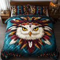 Sacred Hoots Southwest quilted 3-piece bedding set on a made bed with two matching pillow shams