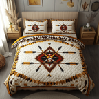 Sacred Path Southwest quilted 3-piece bedding set on a made bed with two matching pillow shams