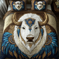 Sacred Steps quilted 3-piece bedding set on a made bed with two matching pillow shams