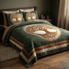 Sage Circle quilted 3-piece bedding set on a made bed with two matching pillow shams