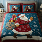 Santa Dreams Bedspreads quilted 3-piece bedding set on a made bed with two matching pillow shams