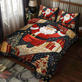 Santa Merry Magic quilted 3-piece bedding set on a made bed with two matching pillow shams