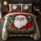 Santa Spirit Bedspreads quilted 3-piece bedding set on a made bed with two matching pillow shams