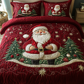 Santa Wonder Bedspread quilted 3-piece bedding set on a made bed with two matching pillow shams