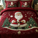 Santa Wonder Bedspread quilted 3-piece bedding set on a made bed with two matching pillow shams