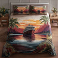 Sea Horizon Bed Spead quilted 3-piece bedding set on a made bed with two matching pillow shams