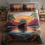 Sea Horizon Bed Spead quilted 3-piece bedding set on a made bed with two matching pillow shams
