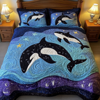Sea Shadow quilted 3-piece bedding set on a made bed with two matching pillow shams