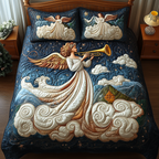 Serene Angel quilted 3-piece bedding set on a made bed with two matching pillow shams