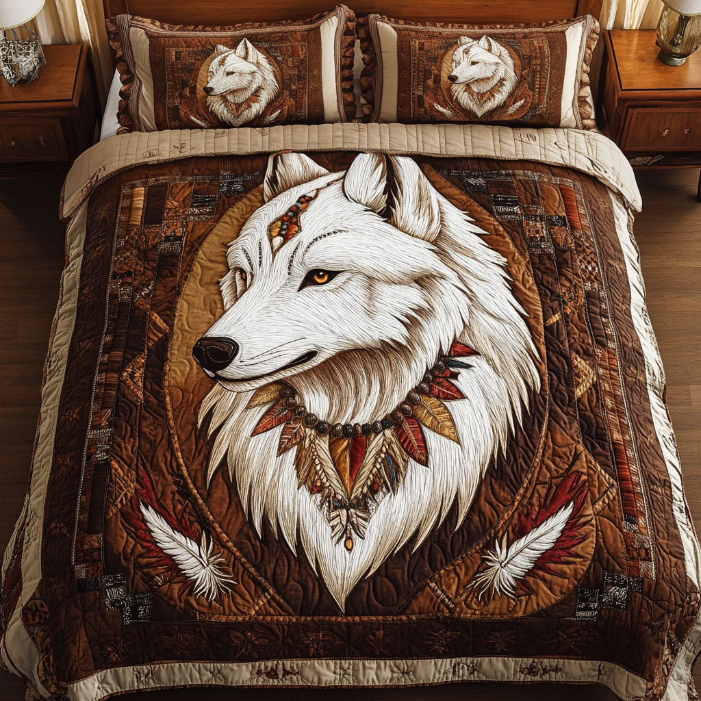 Shadow Prowler Southwest quilted 3-piece bedding set on a made bed with two matching pillow shams