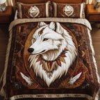 Shadow Prowler Southwest quilted 3-piece bedding set on a made bed with two matching pillow shams