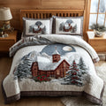 Silent Night Sanctuary quilted 3-piece bedding set on a made bed with two matching pillow shams