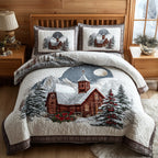 Silent Night Sanctuary quilted 3-piece bedding set on a made bed with two matching pillow shams