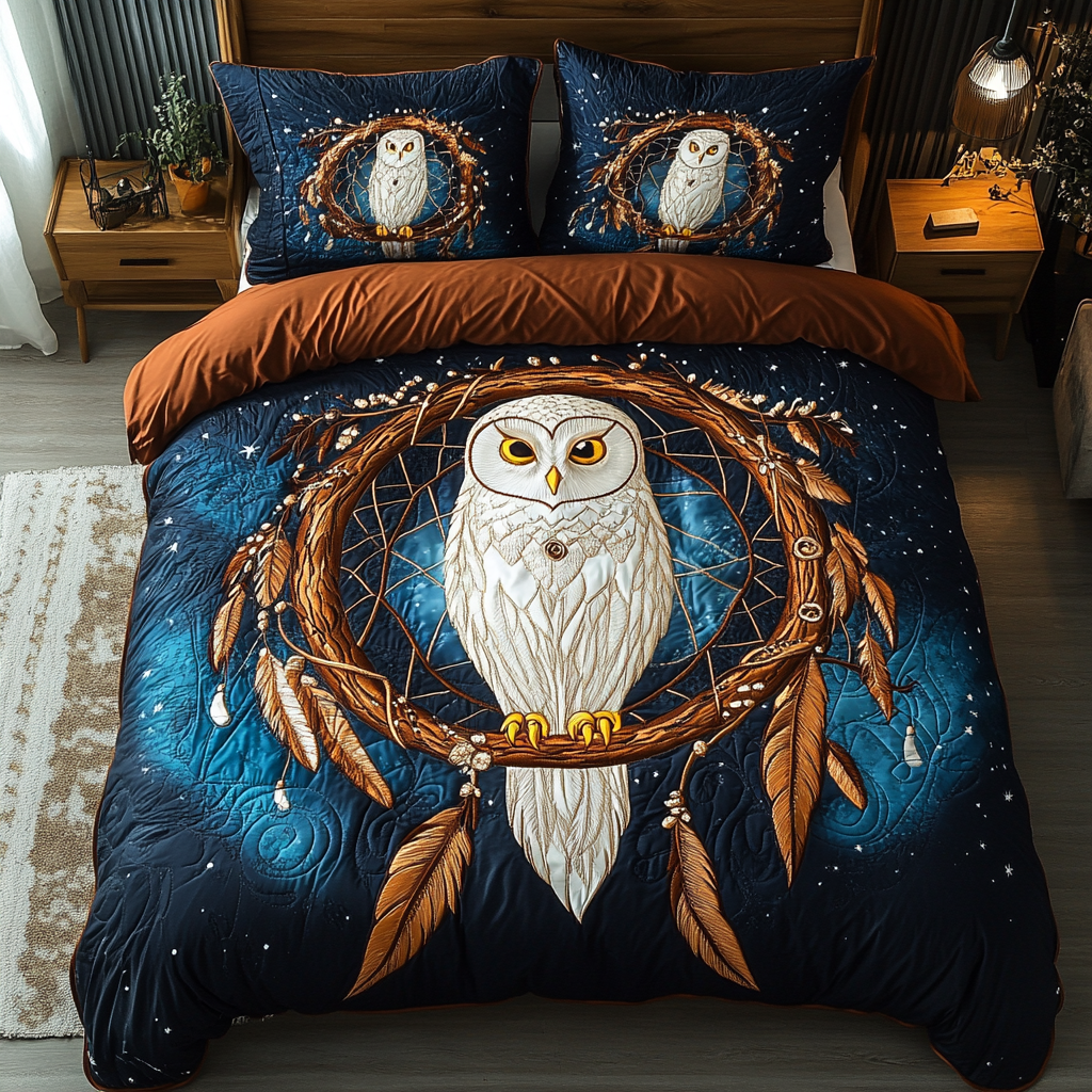 Silent Sentinel Southwest quilted 3-piece bedding set on a made bed with two matching pillow shams