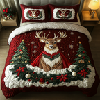 Silent Stag Animal quilted 3-piece bedding set on a made bed with two matching pillow shams