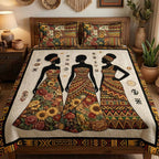 Sister Bloom quilted 3-piece bedding set on a made bed with two matching pillow shams