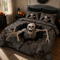 Skeleton Escape quilted 3-piece bedding set on a made bed with two matching pillow shams