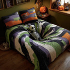Skeleton Spiral quilted 3-piece bedding set on a made bed with two matching pillow shams