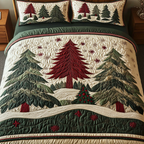 Snow Glow Christmas quilted 3-piece bedding set on a made bed with two matching pillow shams