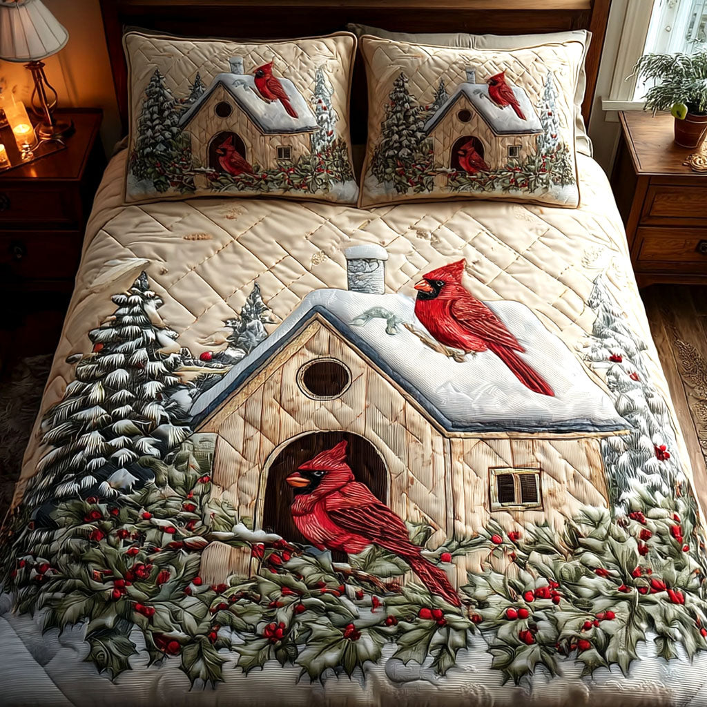 Snow Haven Animal quilted 3-piece bedding set on a made bed with two matching pillow shams