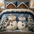 Snowman Moment quilted 3-piece bedding set on a made bed with two matching pillow shams