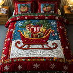 Snowy Gifts quilted 3-piece bedding set on a made bed with two matching pillow shams