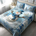 Snowy Lane Snowman quilted 3-piece bedding set on a made bed with two matching pillow shams