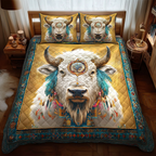 Southwest Blessing quilted 3-piece bedding set on a made bed with two matching pillow shams