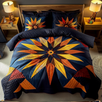 Southwest Cosmos quilted 3-piece bedding set on a made bed with two matching pillow shams