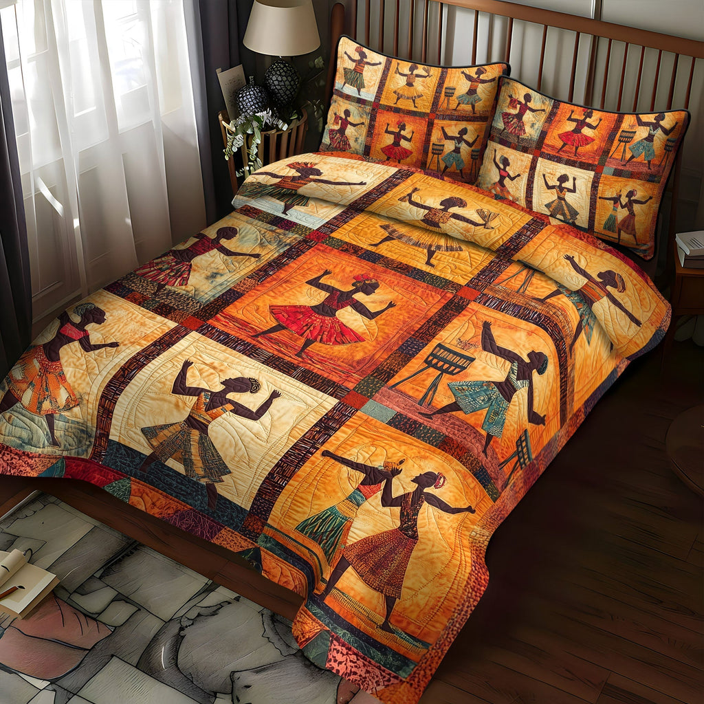 Southwest Earth quilted 3-piece bedding set on a made bed with two matching pillow shams