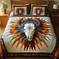 Southwest Radiance quilted 3-piece bedding set on a made bed with two matching pillow shams