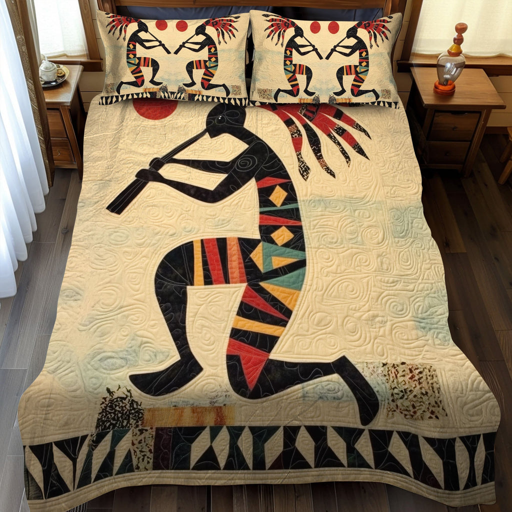 Southwest Reflections quilted 3-piece bedding set on a made bed with two matching pillow shams