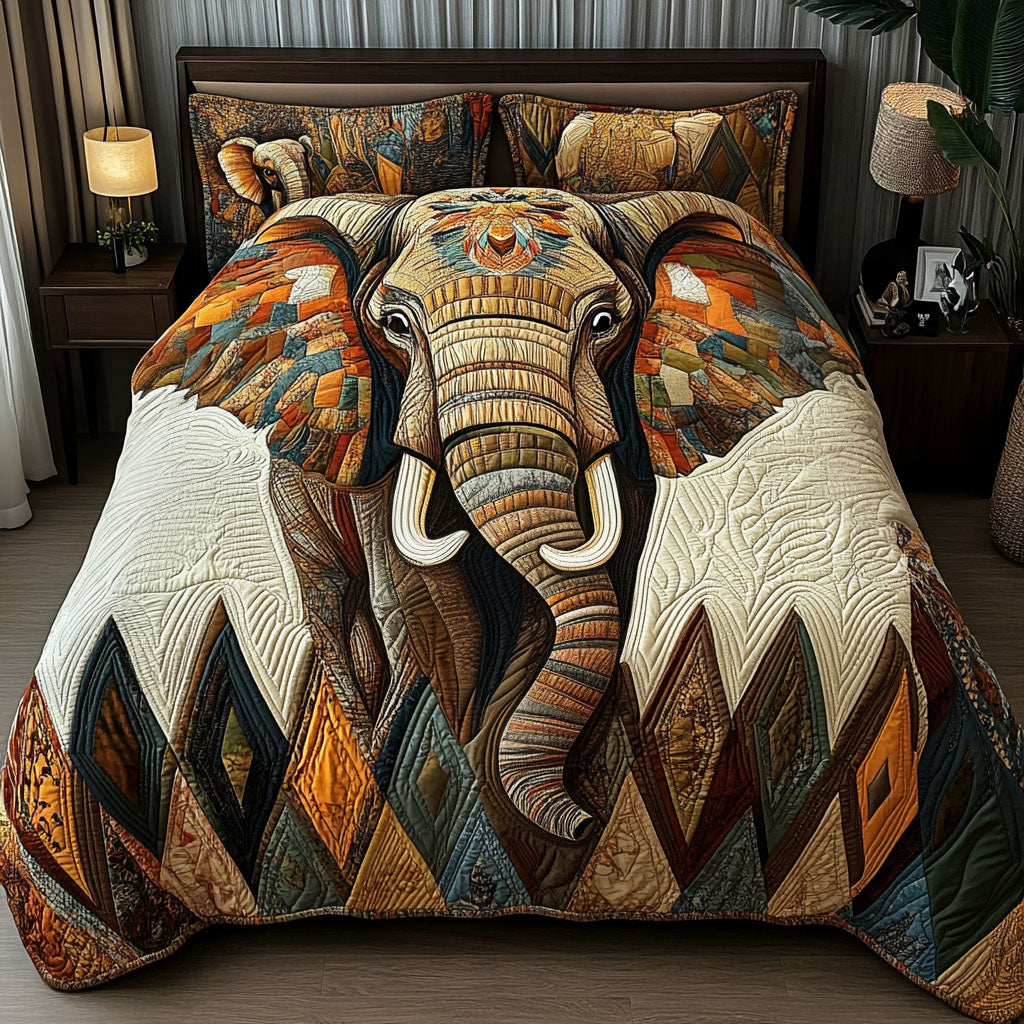 Southwest Spirit Animal quilted 3-piece bedding set on a made bed with two matching pillow shams