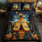 Southwest Spirit Bison quilted 3-piece bedding set on a made bed with two matching pillow shams
