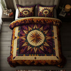 Southwest Star Path quilted 3-piece bedding set on a made bed with two matching pillow shams
