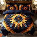 Southwest Starburst quilted 3-piece bedding set on a made bed with two matching pillow shams