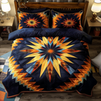 Southwest Starburst quilted 3-piece bedding set on a made bed with two matching pillow shams