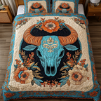 Southwest Strength quilted 3-piece bedding set on a made bed with two matching pillow shams