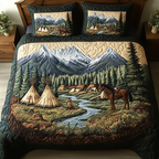 Southwest Valley quilted 3-piece bedding set on a made bed with two matching pillow shams