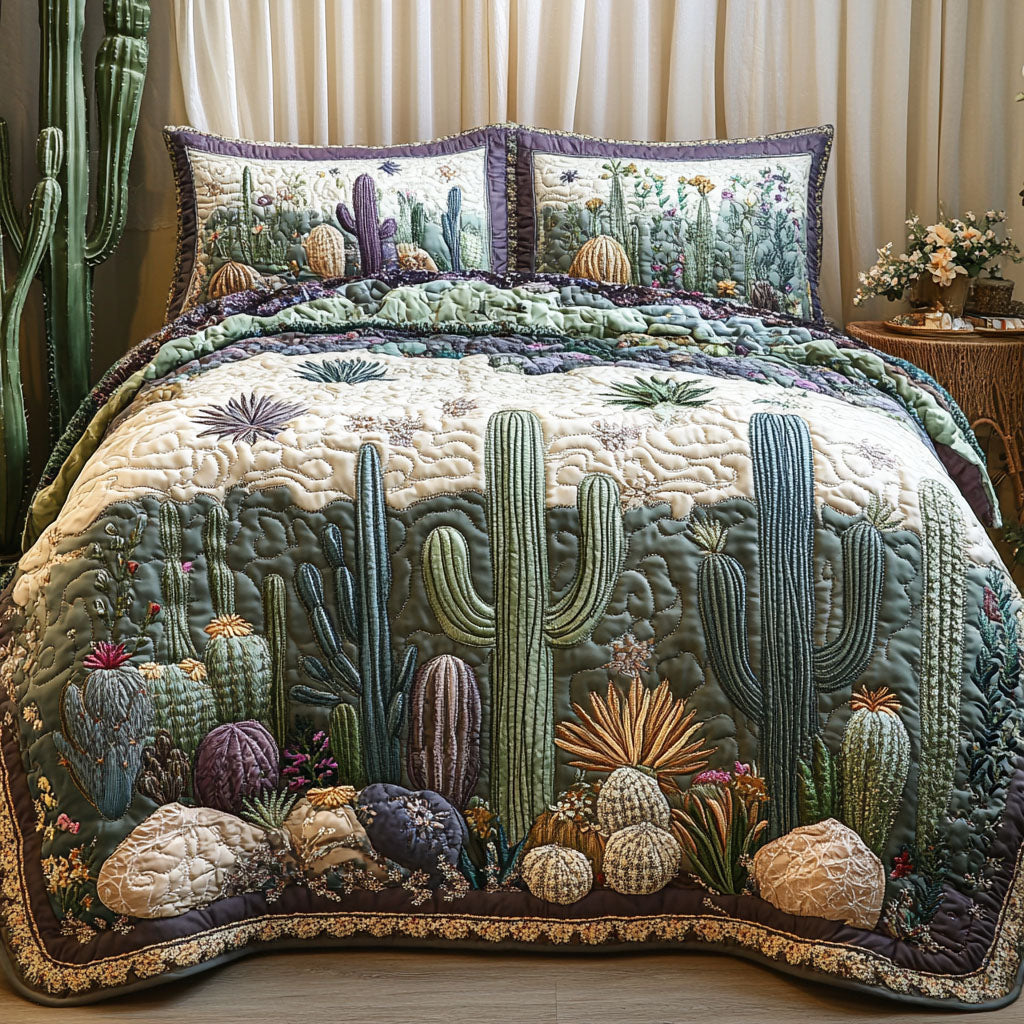 Southwestern Bliss quilted 3-piece bedding set on a made bed with two matching pillow shams