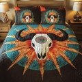 Spirit Feather Southwest quilted 3-piece bedding set on a made bed with two matching pillow shams